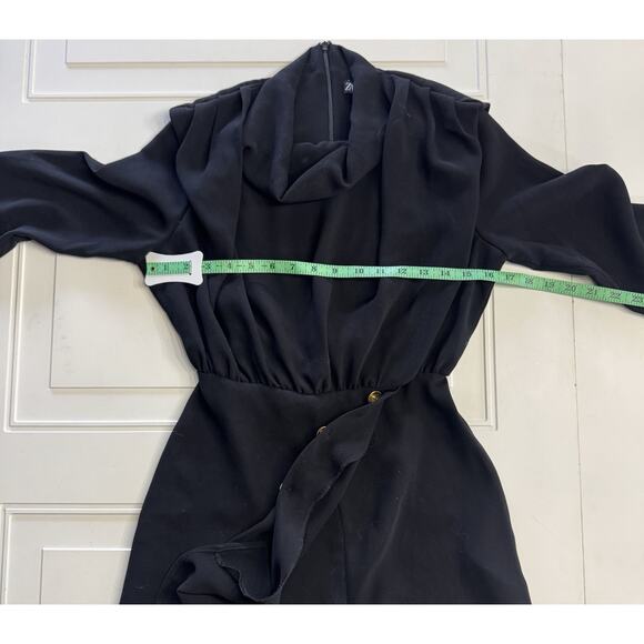 Zara Romper Jumpsuit Dress Black Long Sleeve XS Flood Neck Button Detail - Picture 3 of 6